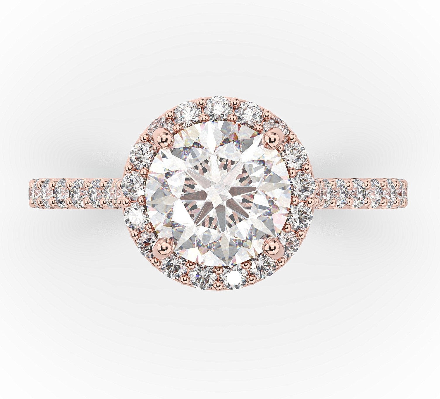 Round Brilliant Rose Gold Halo Style Engagement Ring 