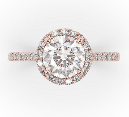 Round Brilliant Rose Gold Halo Style Engagement Ring 