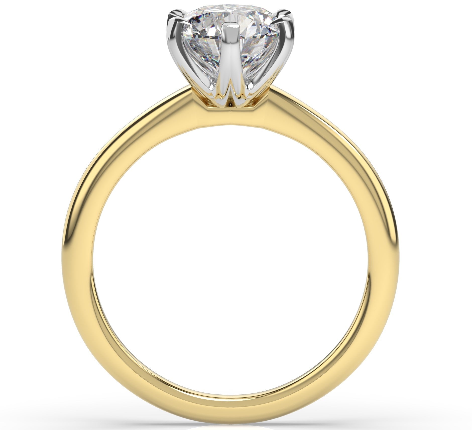 Six Claw White & Yellow Gold Round Brilliant Solitaire Engagement Ring