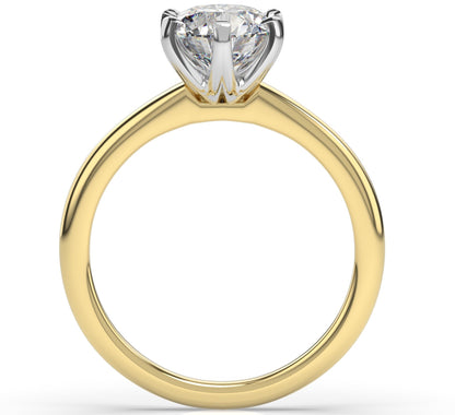 Six Claw White & Yellow Gold Round Brilliant Solitaire Engagement Ring