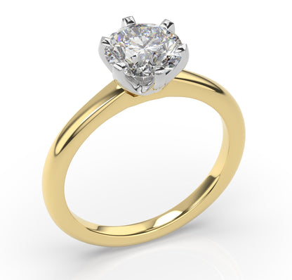 Six Claw White & Yellow Gold Round Brilliant Solitaire Engagement Ring