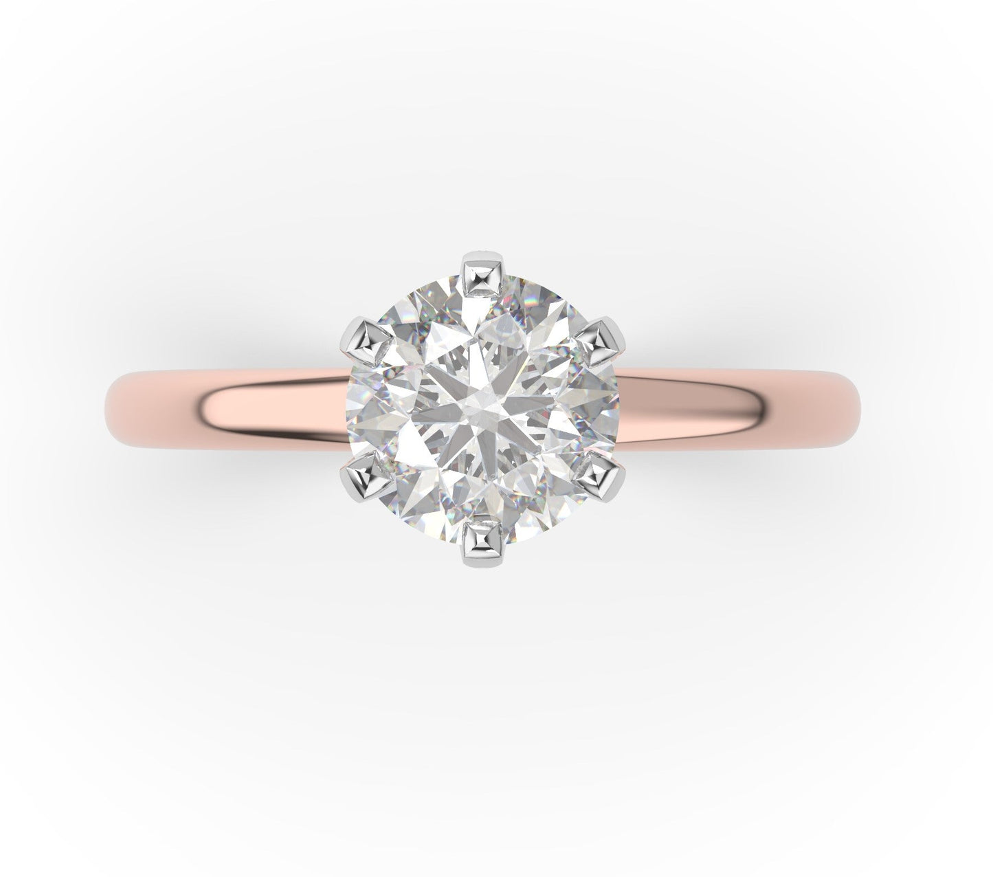 Six Claw White & Rose Gold Round Brilliant Solitaire Engagement Ring