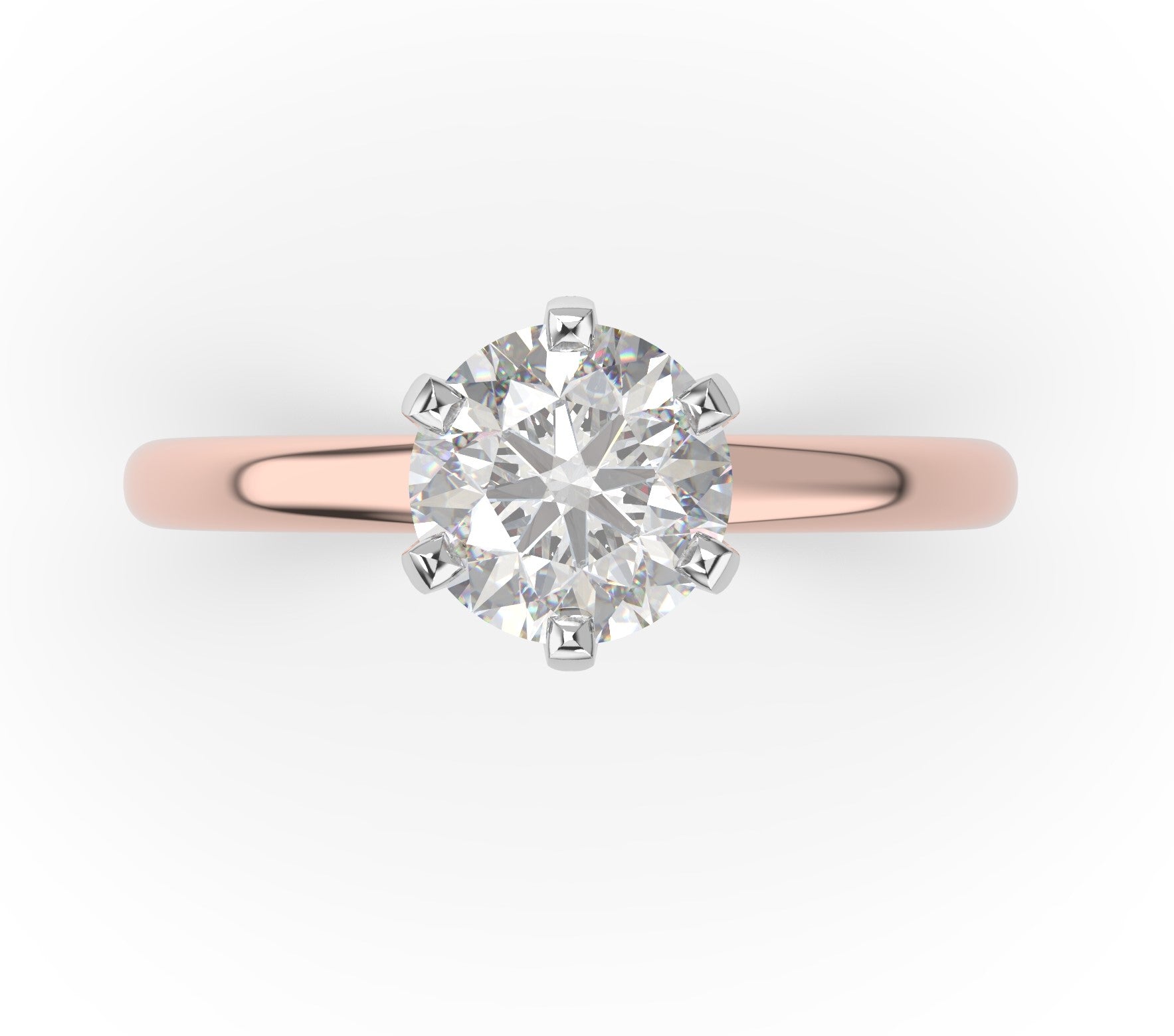 Six Claw White & Rose Gold Round Brilliant Solitaire Engagement Ring