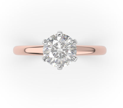 Six Claw White & Rose Gold Round Brilliant Solitaire Engagement Ring