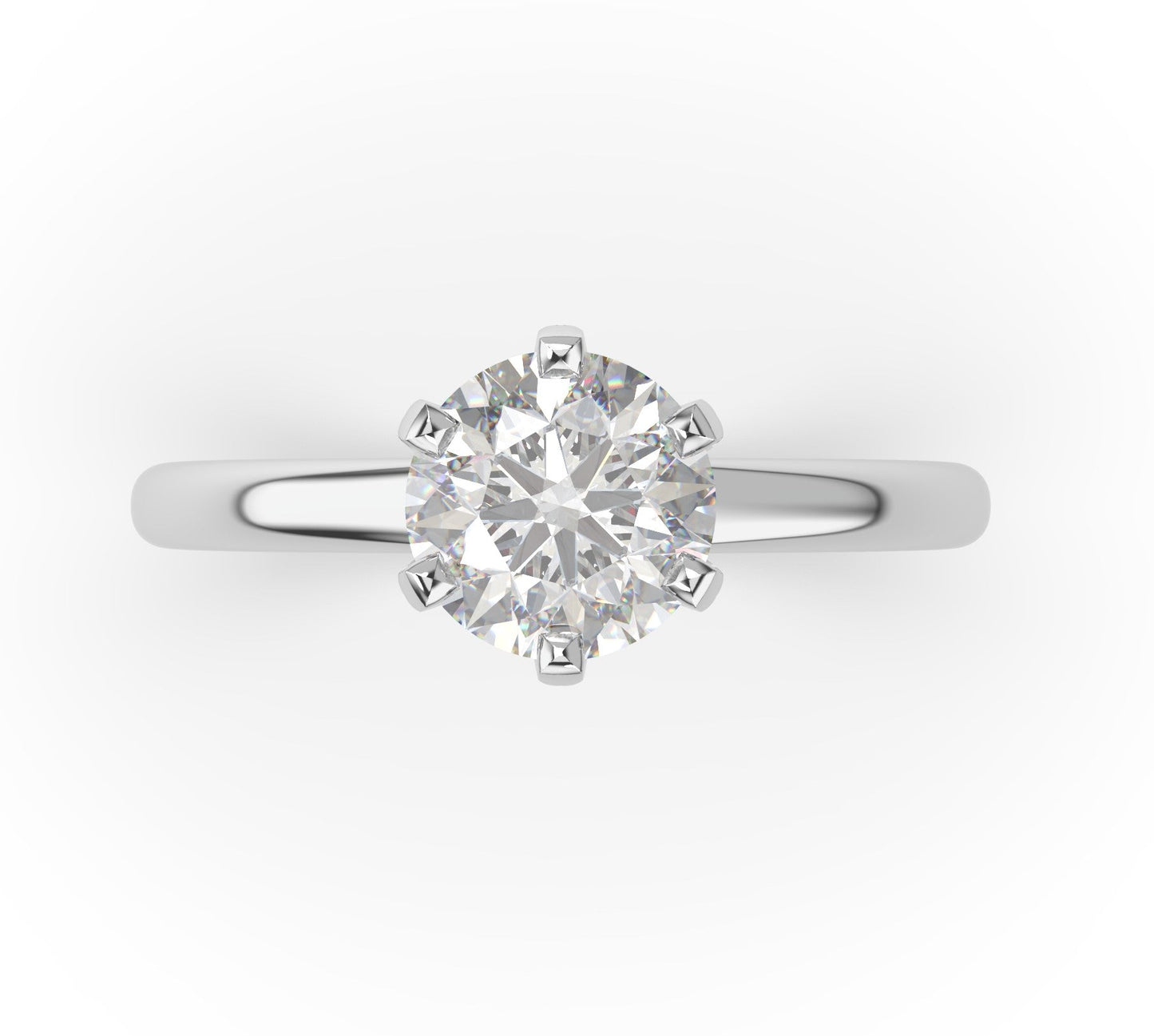 Six Claw White Gold Round Brilliant Solitaire Engagement Ring