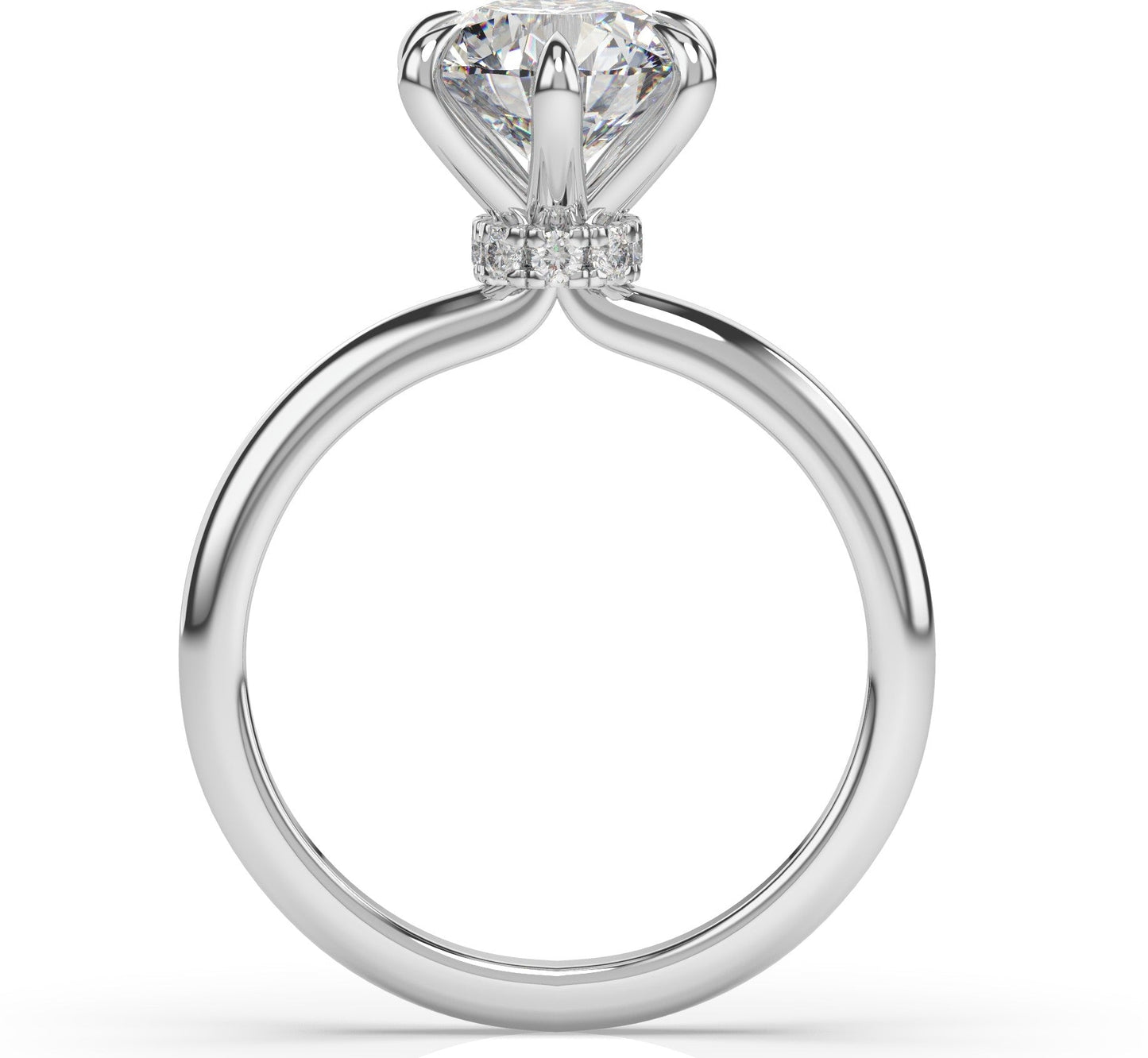 Six Claw White Gold Round Brilliant Low Hidden Halo Engagement Ring