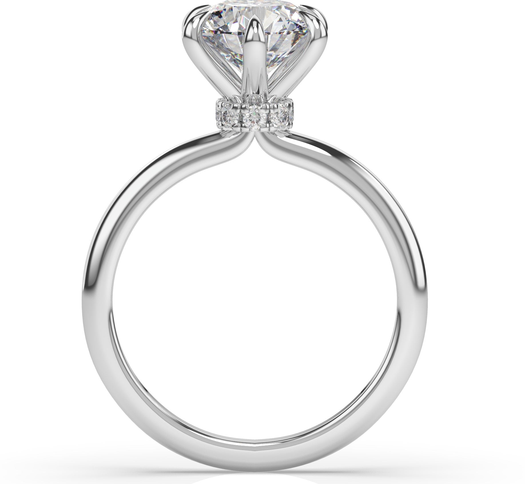 Six Claw White Gold Round Brilliant Low Hidden Halo Engagement Ring