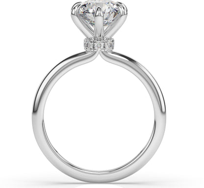 Six Claw White Gold Round Brilliant Low Hidden Halo Engagement Ring