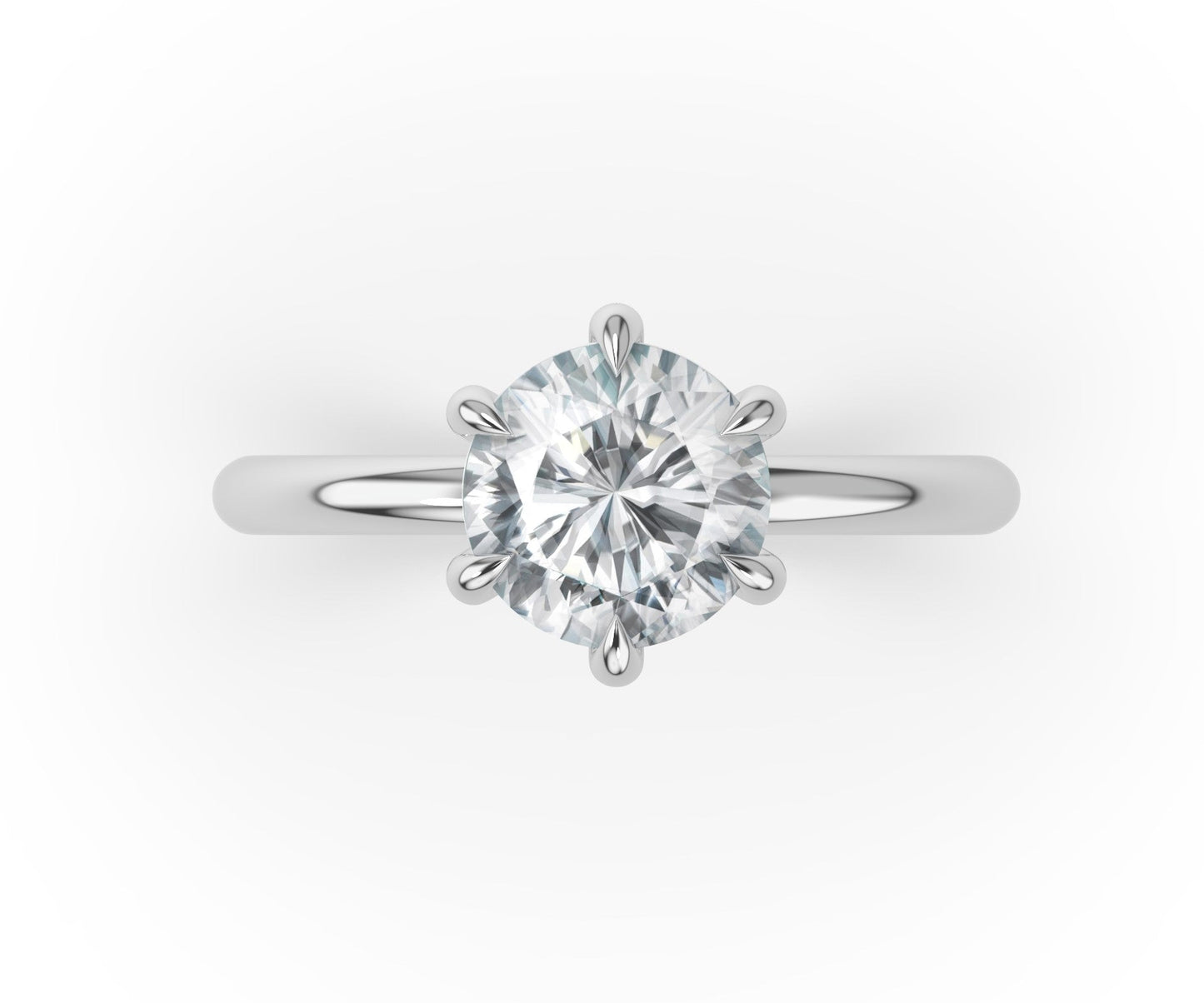 Six Claw White Gold Round Brilliant Low Hidden Halo Engagement Ring
