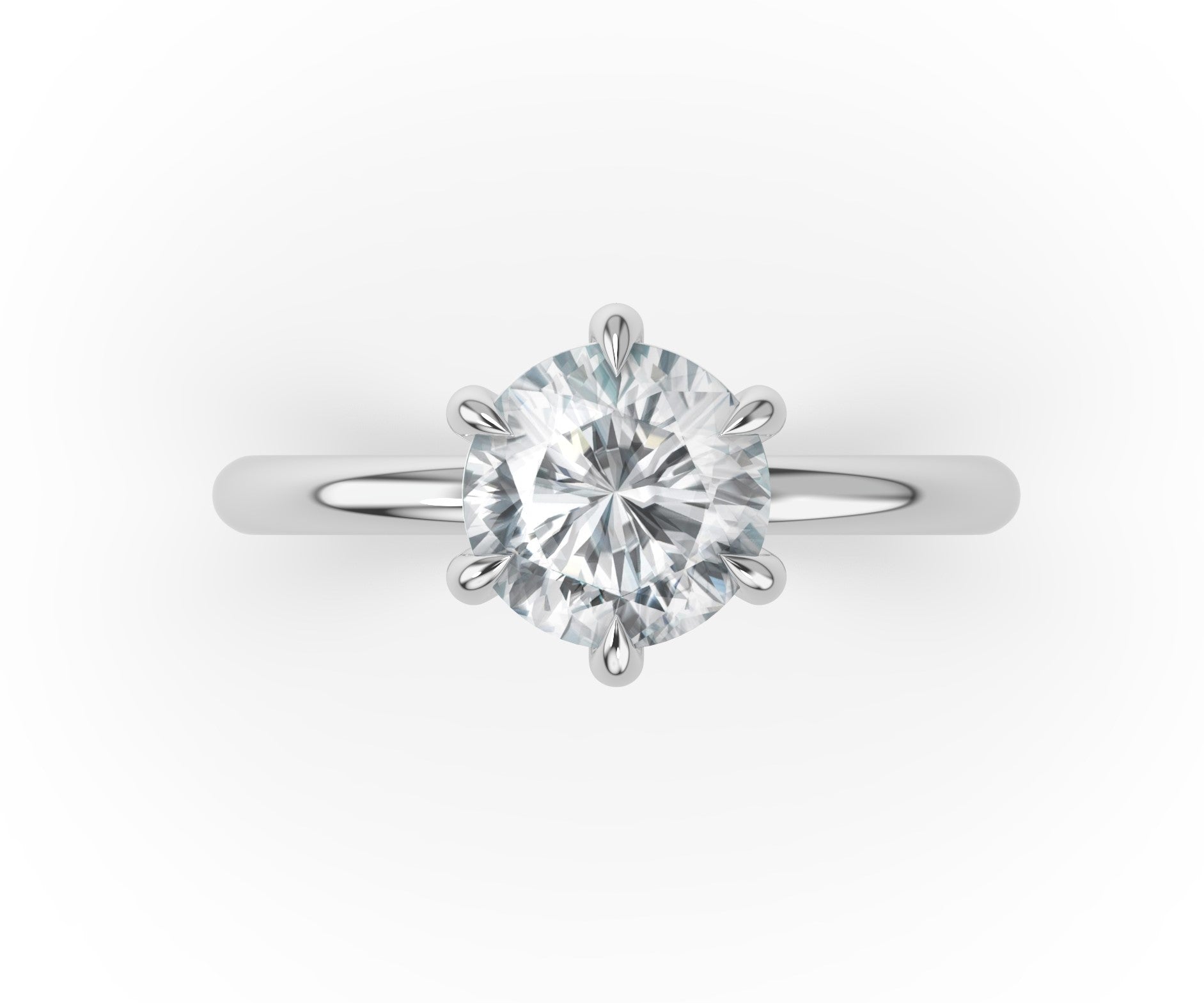 Six Claw White Gold Round Brilliant Low Hidden Halo Engagement Ring