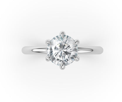 Six Claw White Gold Round Brilliant Low Hidden Halo Engagement Ring