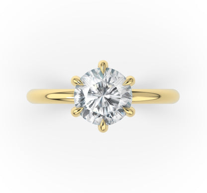 Six Claw Yellow Gold Round Brilliant Low Hidden Halo Engagement Ring