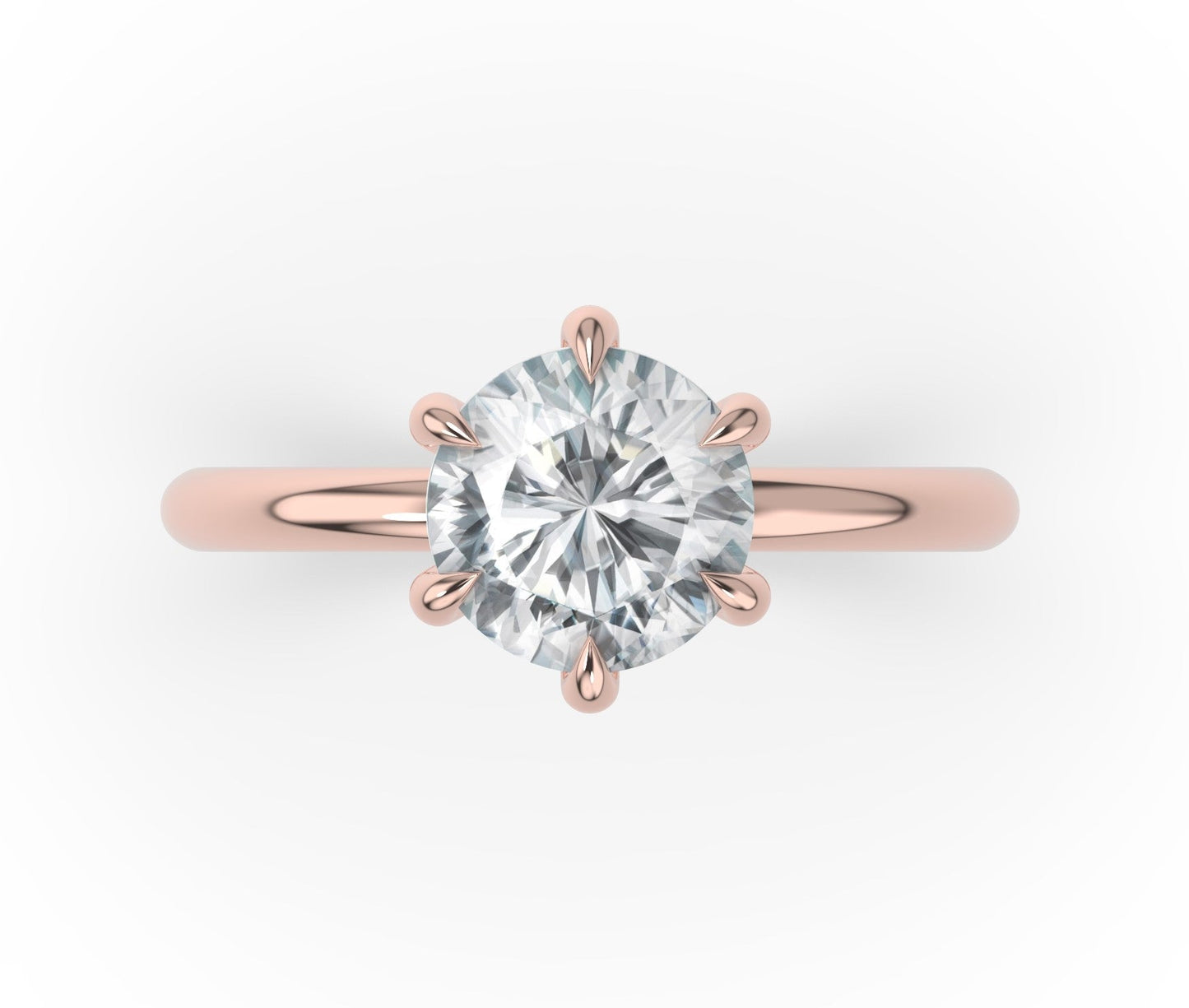 Six Claw Rose Gold Round Brilliant Low Hidden Halo Engagement Ring
