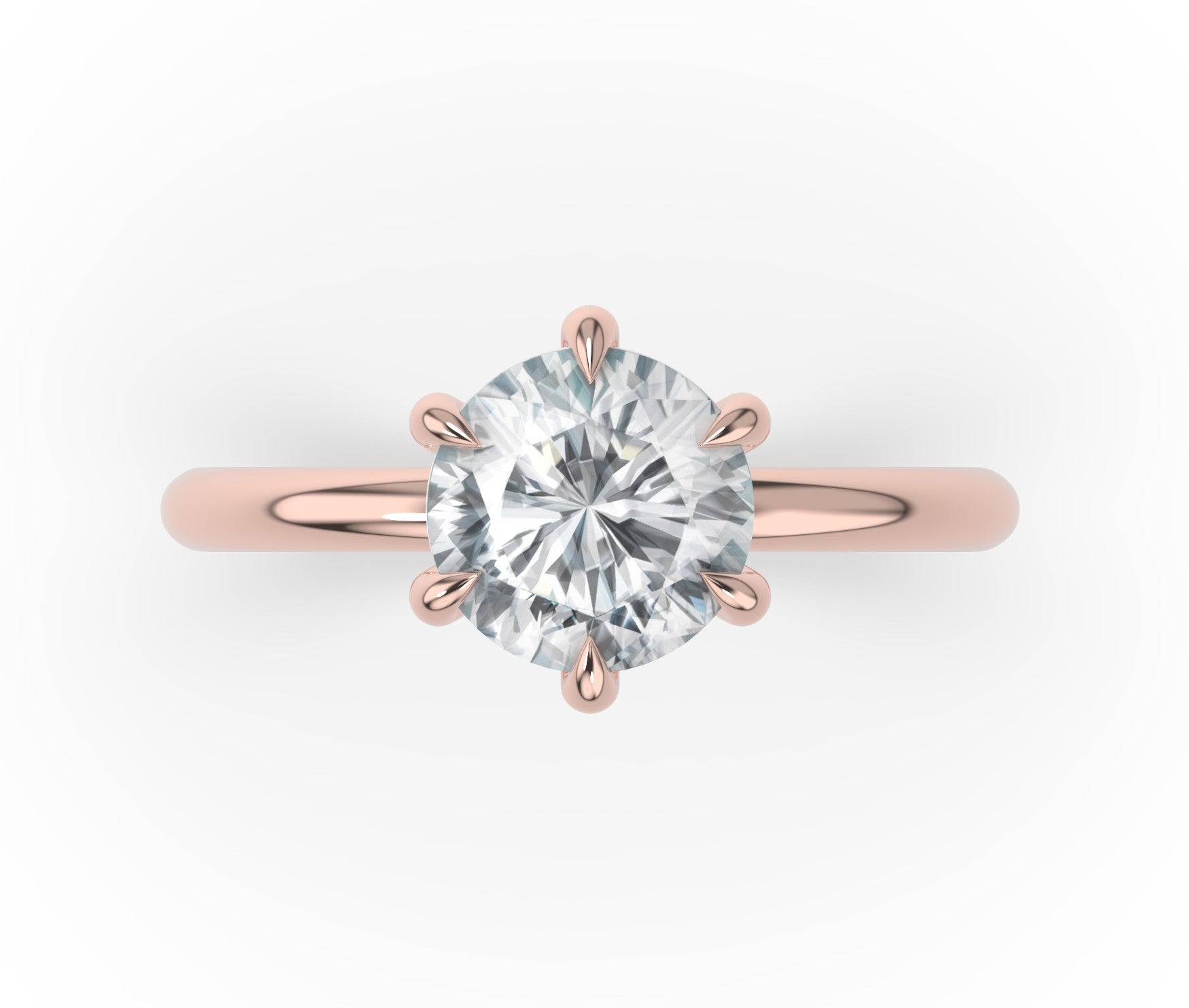 Six Claw Rose Gold Round Brilliant Low Hidden Halo Engagement Ring