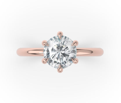 Six Claw Rose Gold Round Brilliant Low Hidden Halo Engagement Ring