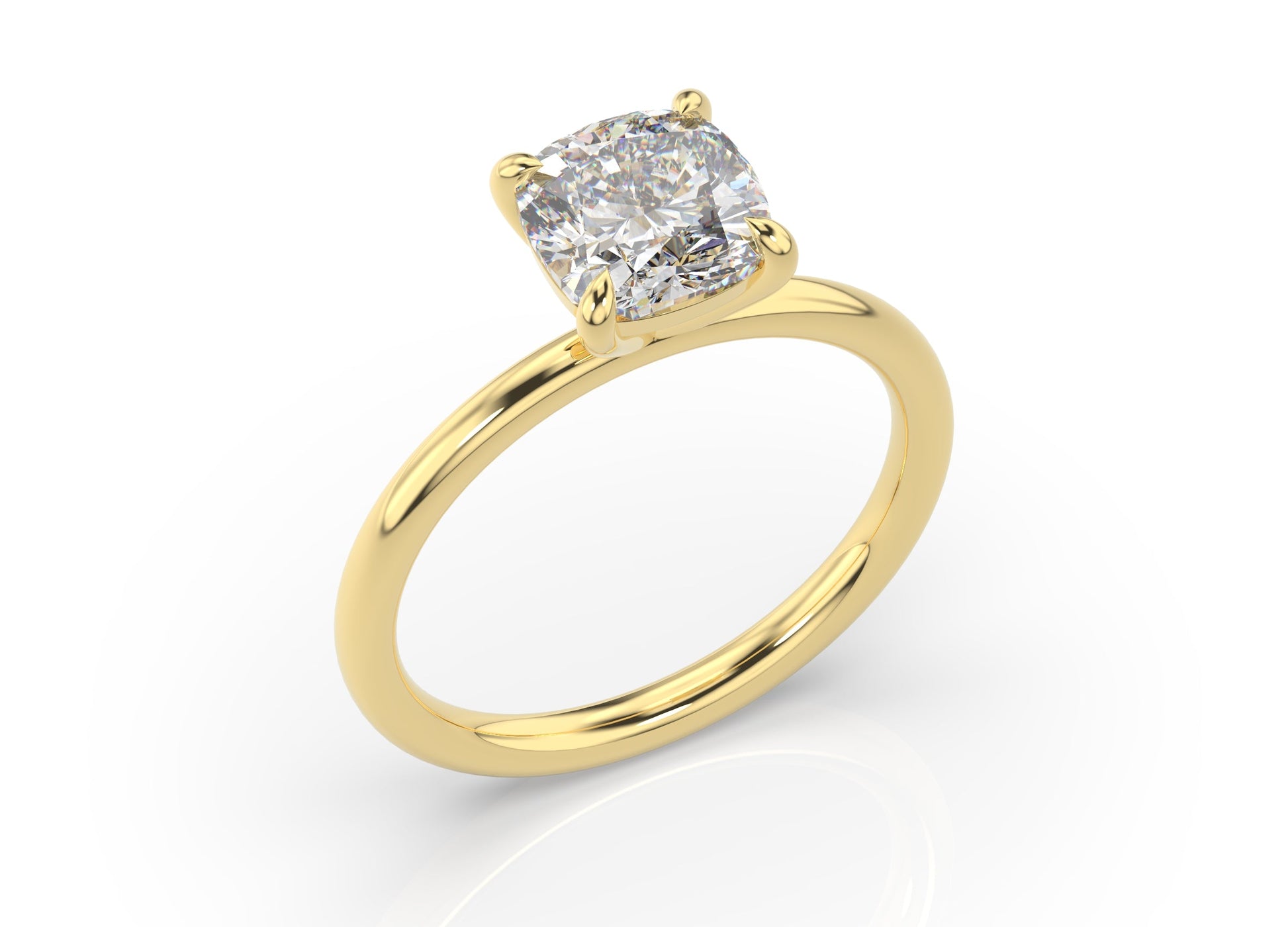 Four Claw Yellow Gold Cushion Solitaire Engagement Ring