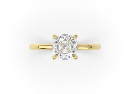 Four Claw Yellow Gold Cushion Solitaire Engagement Ring