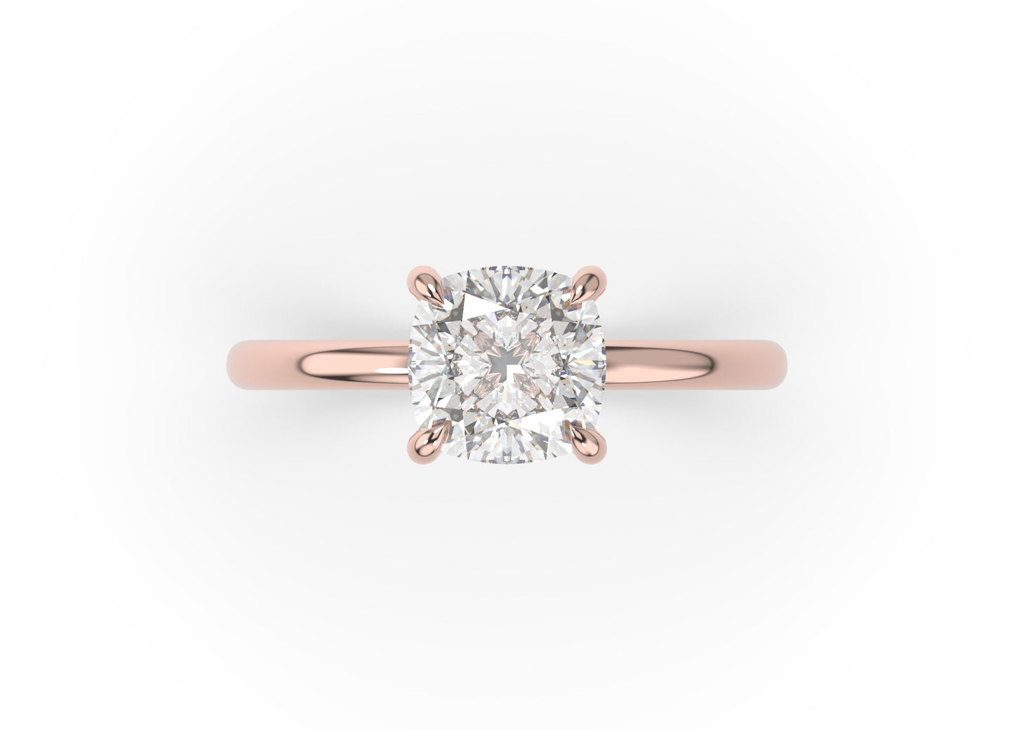 Four Claw Rose Gold Cushion Solitaire Engagement Ring