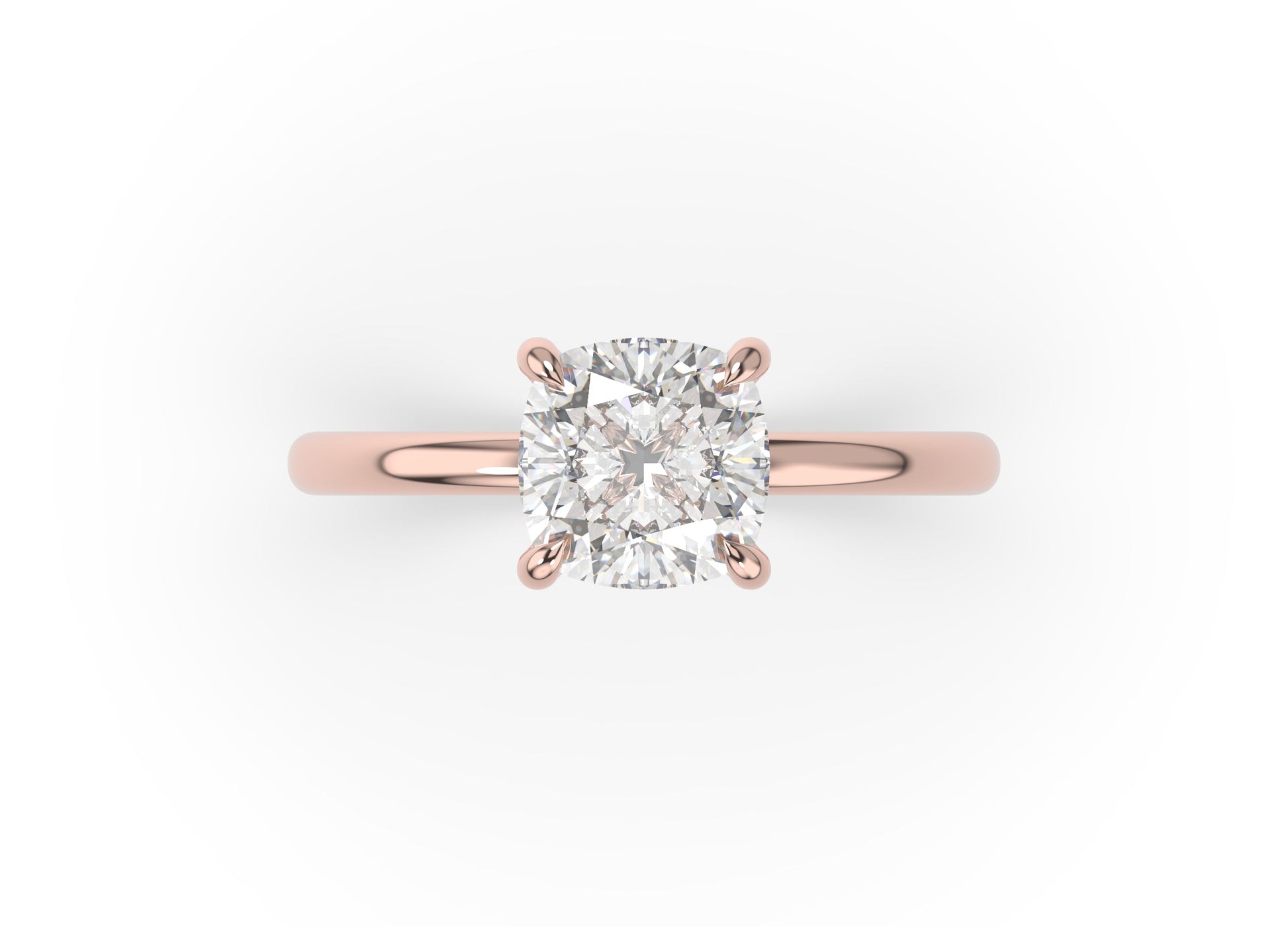 Four Claw Rose Gold Cushion Solitaire Engagement Ring