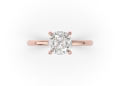 Four Claw Rose Gold Cushion Solitaire Engagement Ring