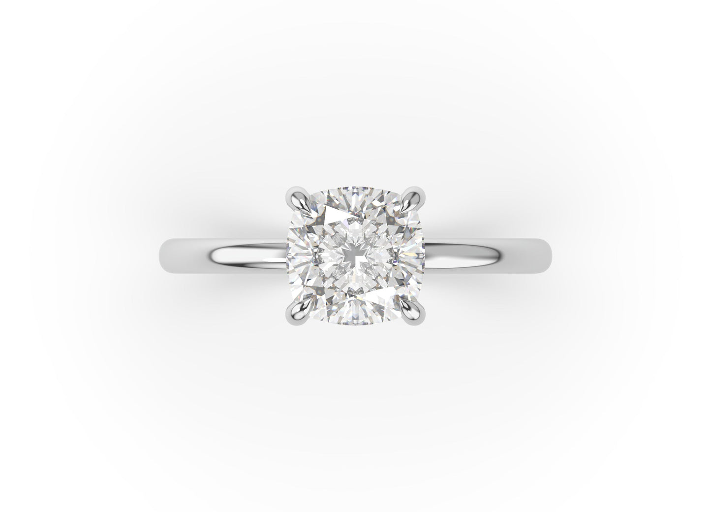 Four Claw White Gold Cushion Solitaire Engagement Ring