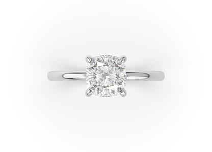 Four Claw White Gold Cushion Solitaire Engagement Ring