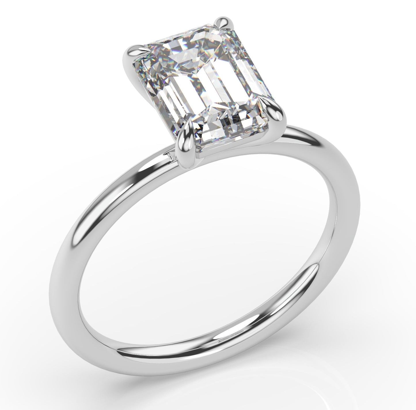 Four Claw White Gold Emerald Solitaire Engagement Ring