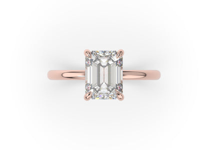Four Claw Rose Gold Emerald Solitaire Engagement Ring
