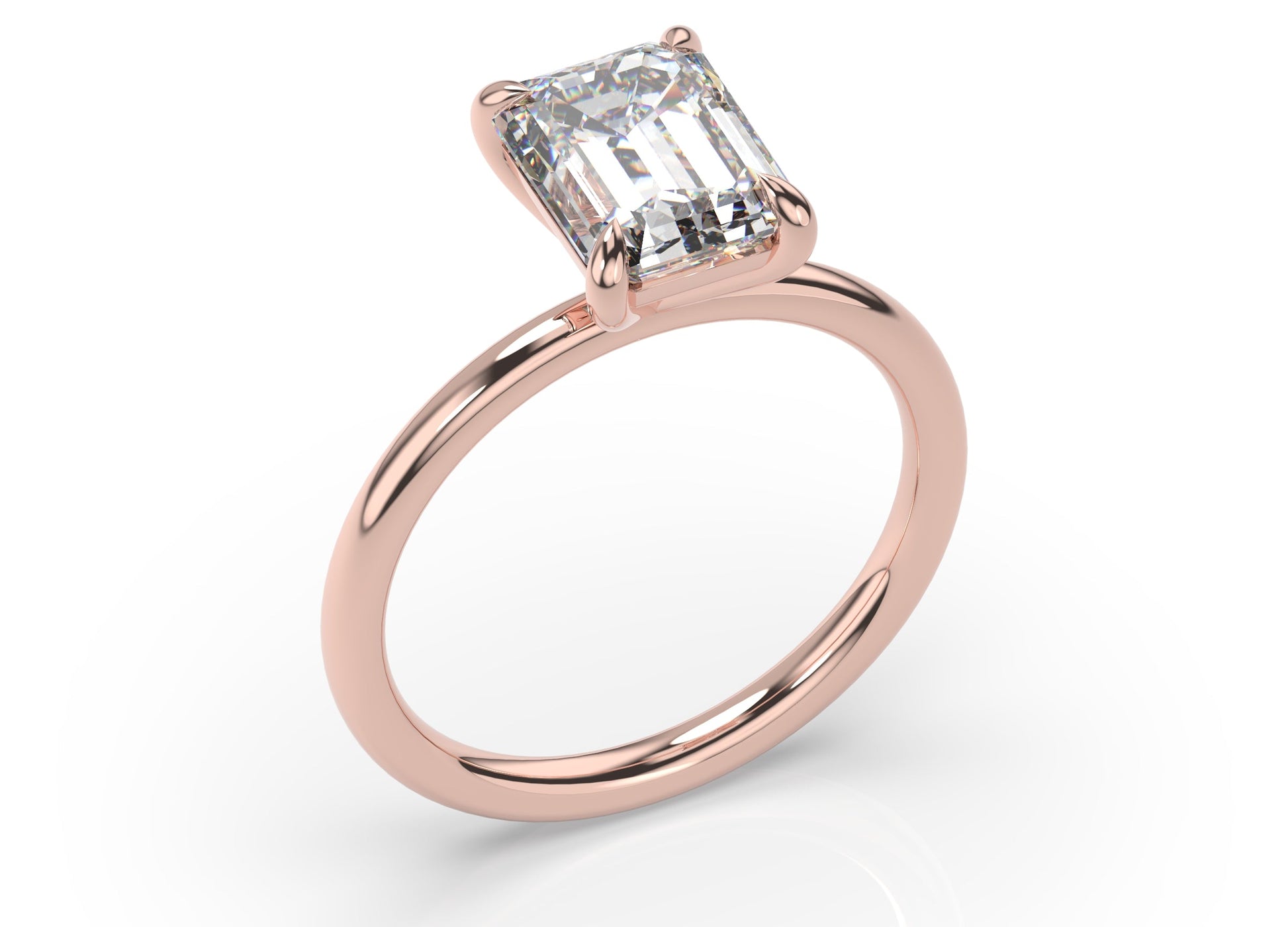 Four Claw Rose Gold Emerald Solitaire Engagement Ring