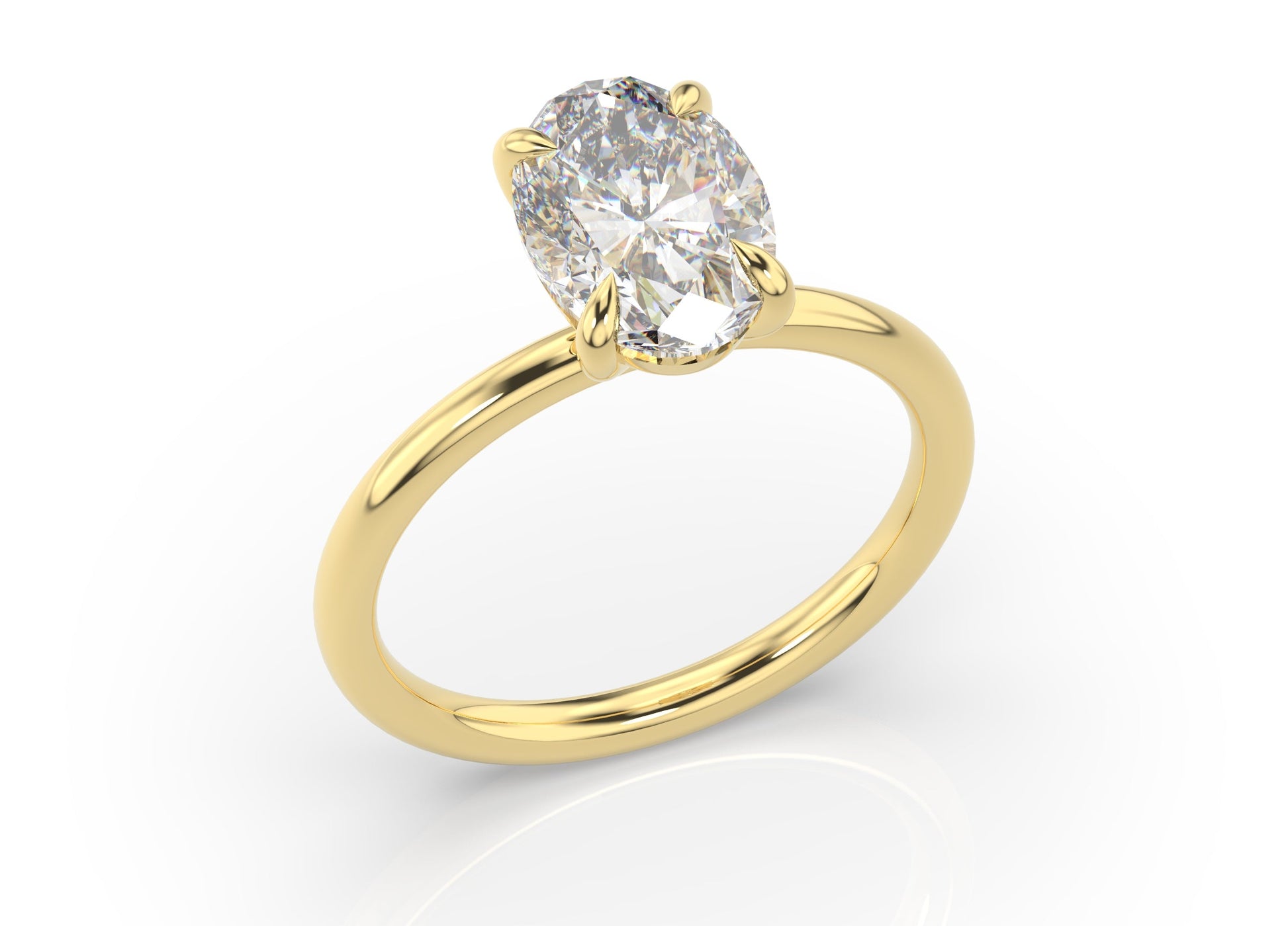 Four Claw Yellow Gold Oval Solitaire Engagement Ring
