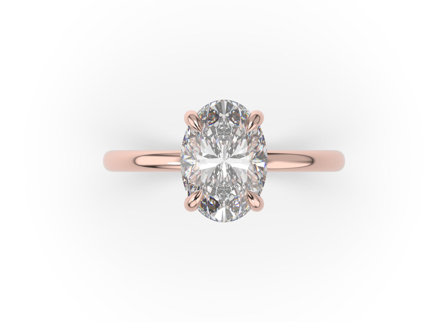 Four Claw Rose Gold Oval Solitaire Engagement Ring