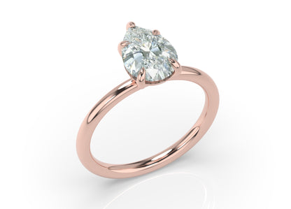 Four Claw Rose Gold Pear Solitaire Engagement Ring
