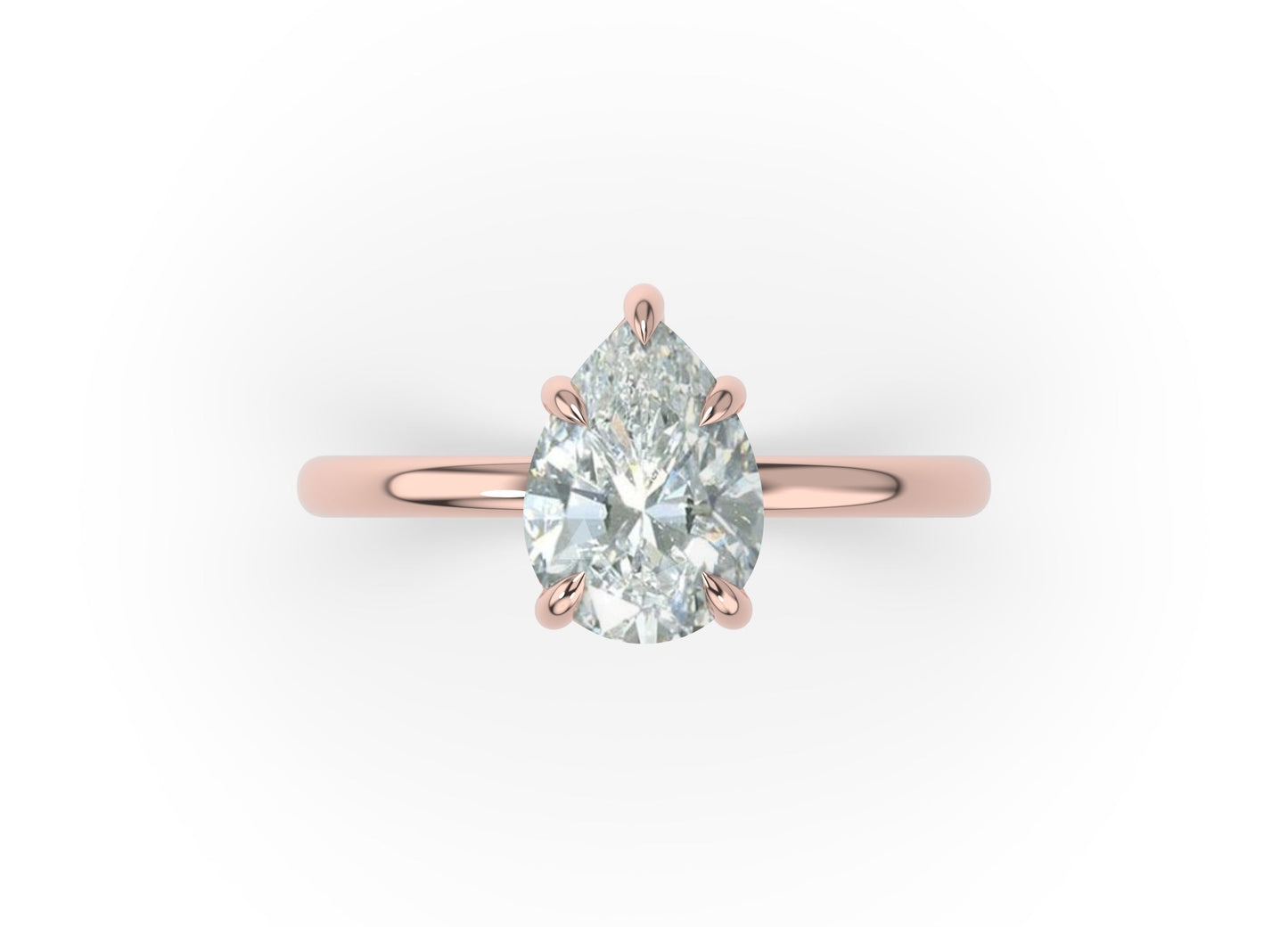 Four Claw Rose Gold Pear Solitaire Engagement Ring