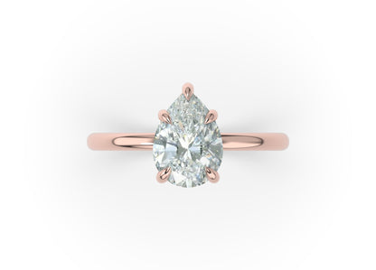 Four Claw Rose Gold Pear Solitaire Engagement Ring