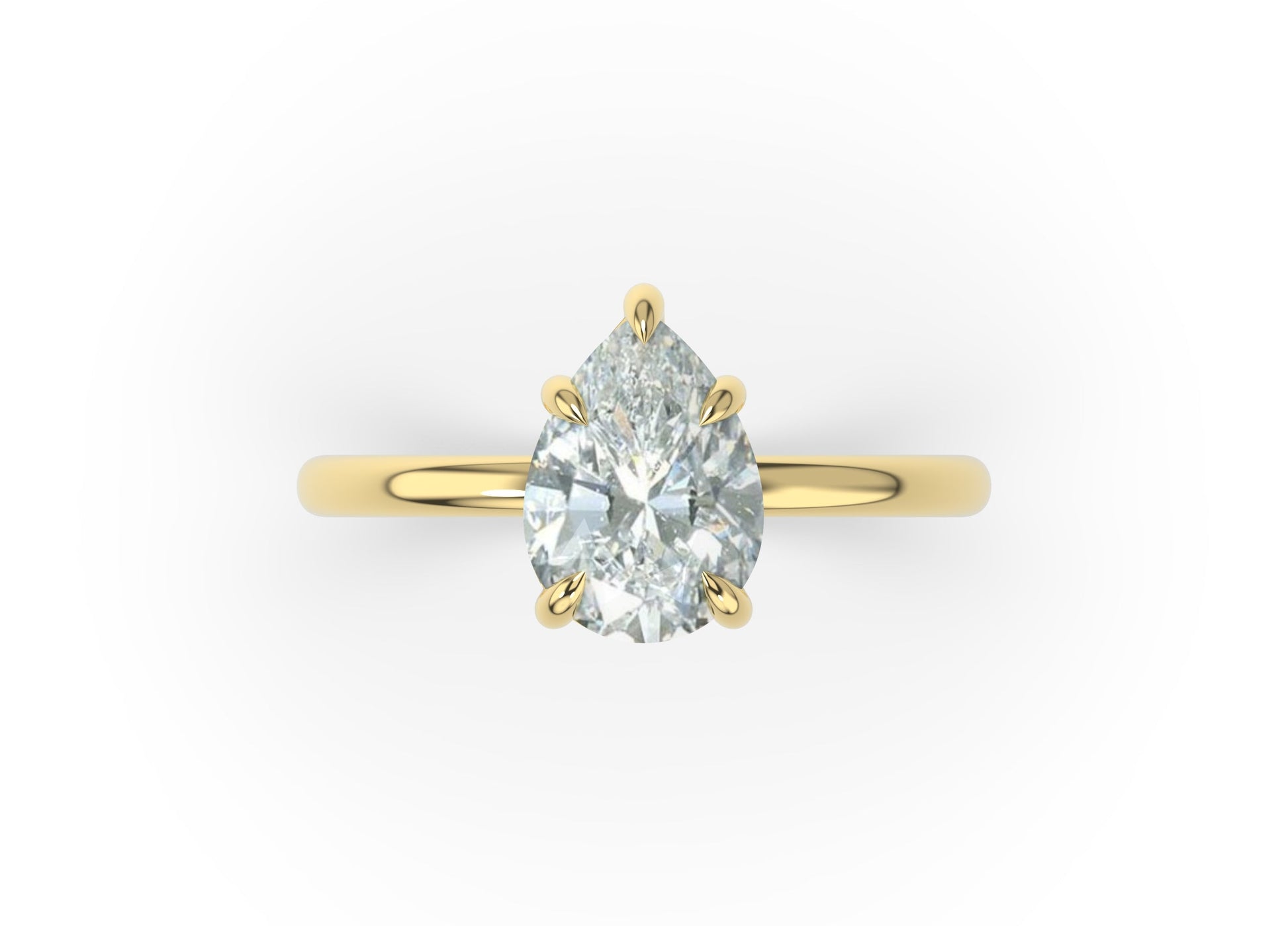 Four Claw Yellow Gold Pear Solitaire Engagement Ring