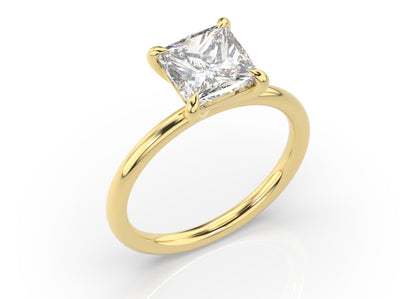 Four Claw Princess Yellow Gold Solitaire Engagement Ring