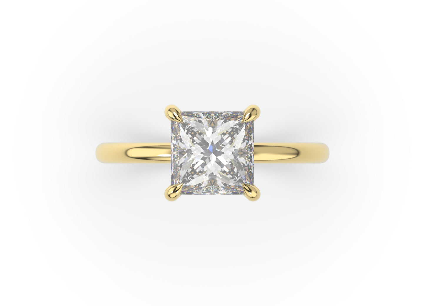 Four Claw Princess Yellow Gold Solitaire Engagement Ring