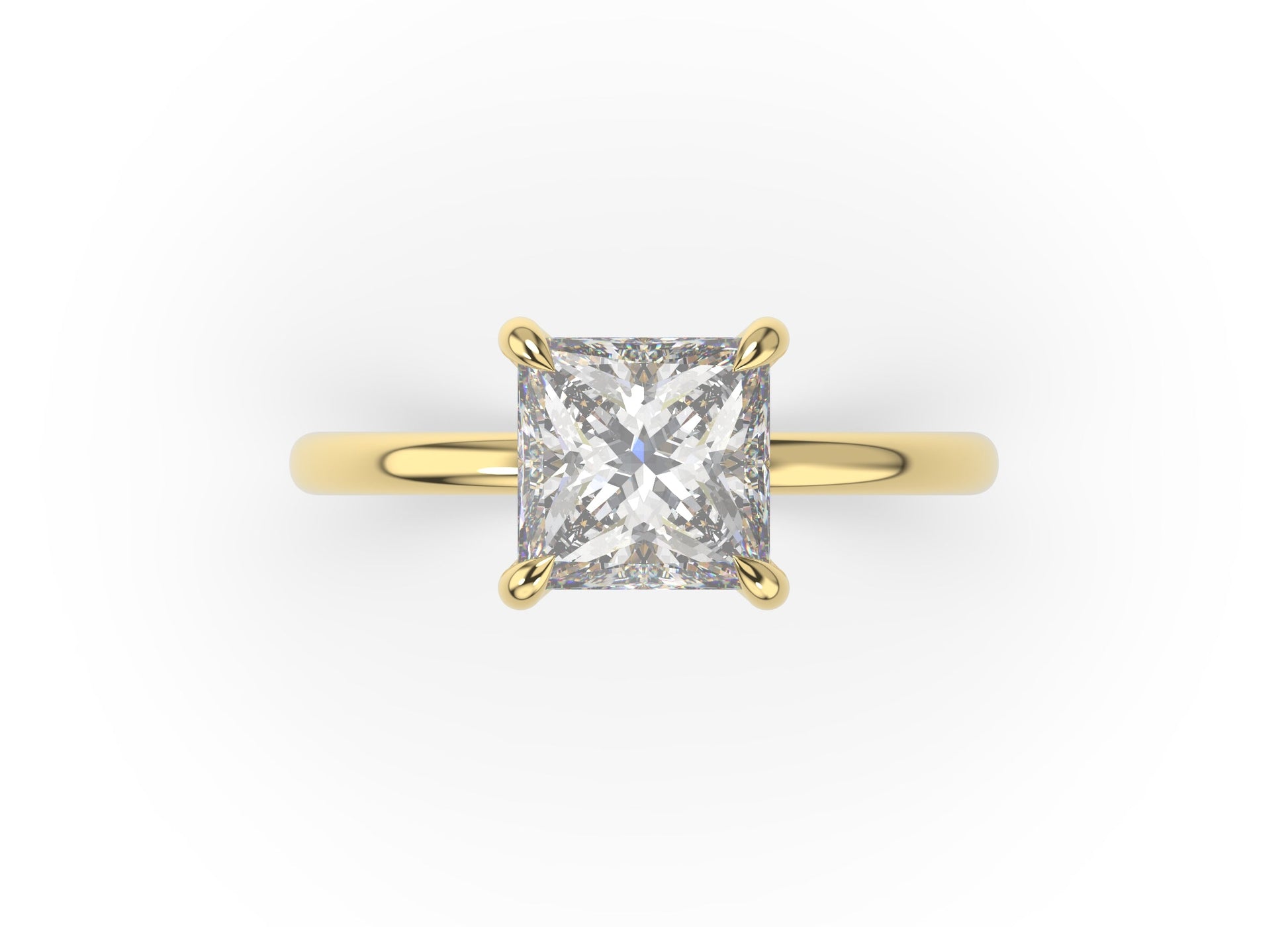 Four Claw Princess Yellow Gold Solitaire Engagement Ring