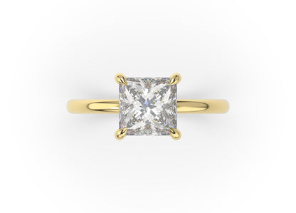 Four Claw Princess Yellow Gold Solitaire Engagement Ring