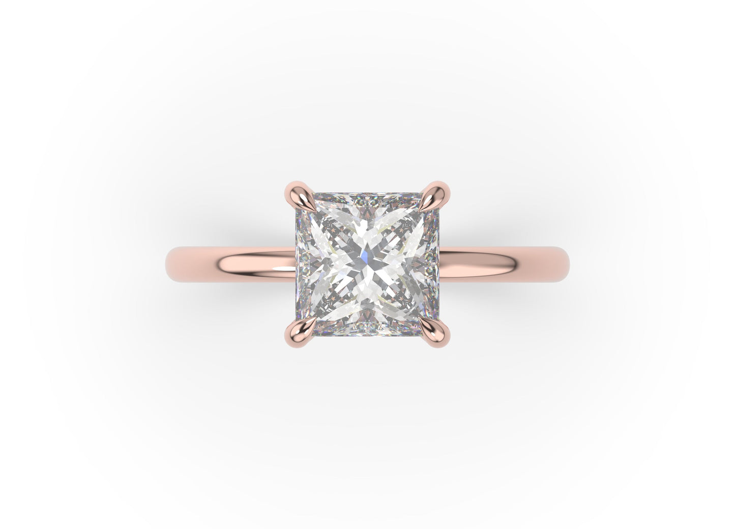 Four Claw Princess Rose Gold Solitaire Engagement Ring
