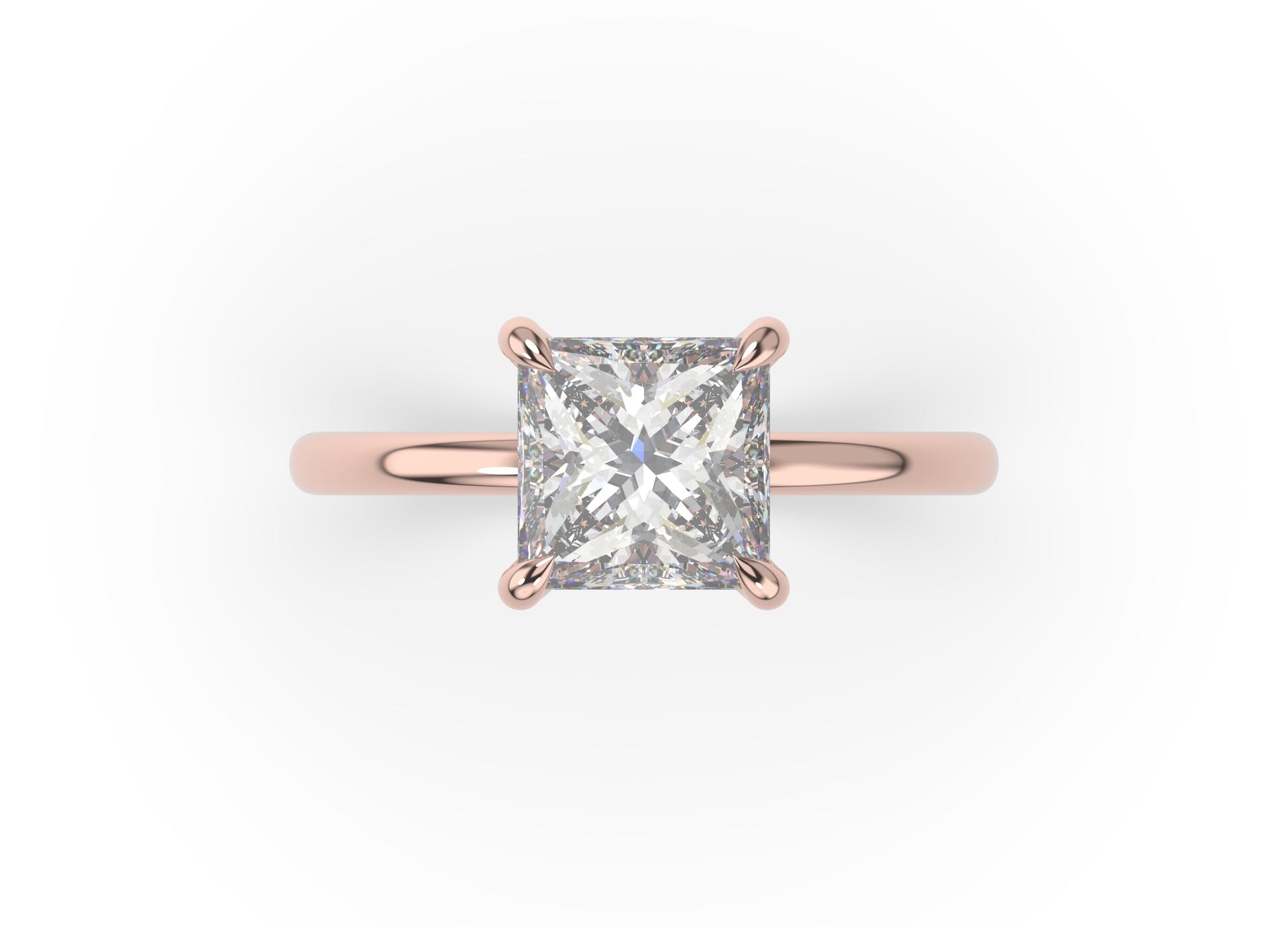 Four Claw Princess Rose Gold Solitaire Engagement Ring