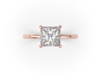 Four Claw Princess Rose Gold Solitaire Engagement Ring