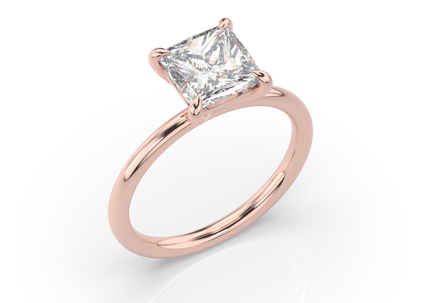 Four Claw Princess Rose Gold Solitaire Engagement Ring