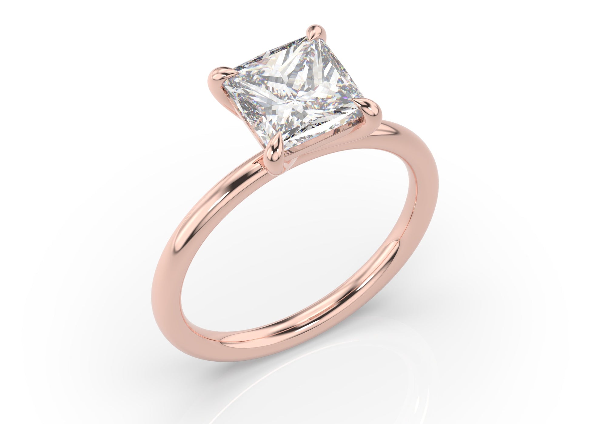 Four Claw Princess Rose Gold Solitaire Engagement Ring