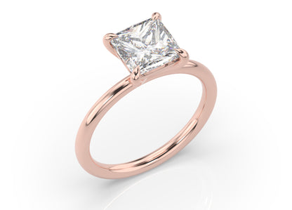 Four Claw Princess Rose Gold Solitaire Engagement Ring