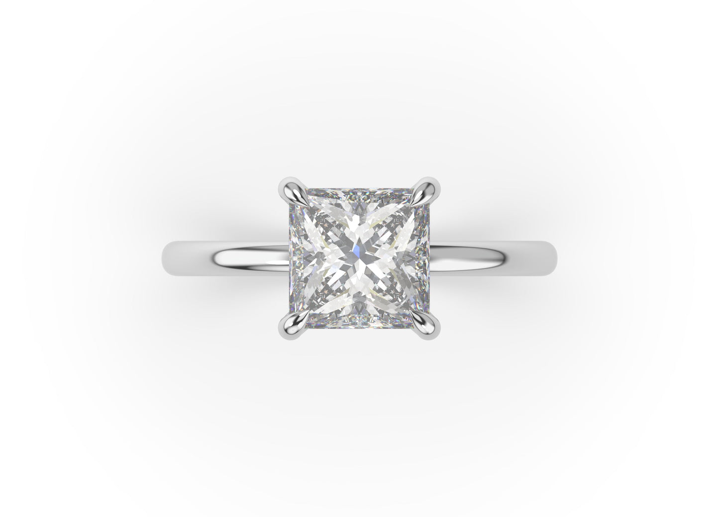 Four Claw Princess White Gold Solitaire Engagement Ring