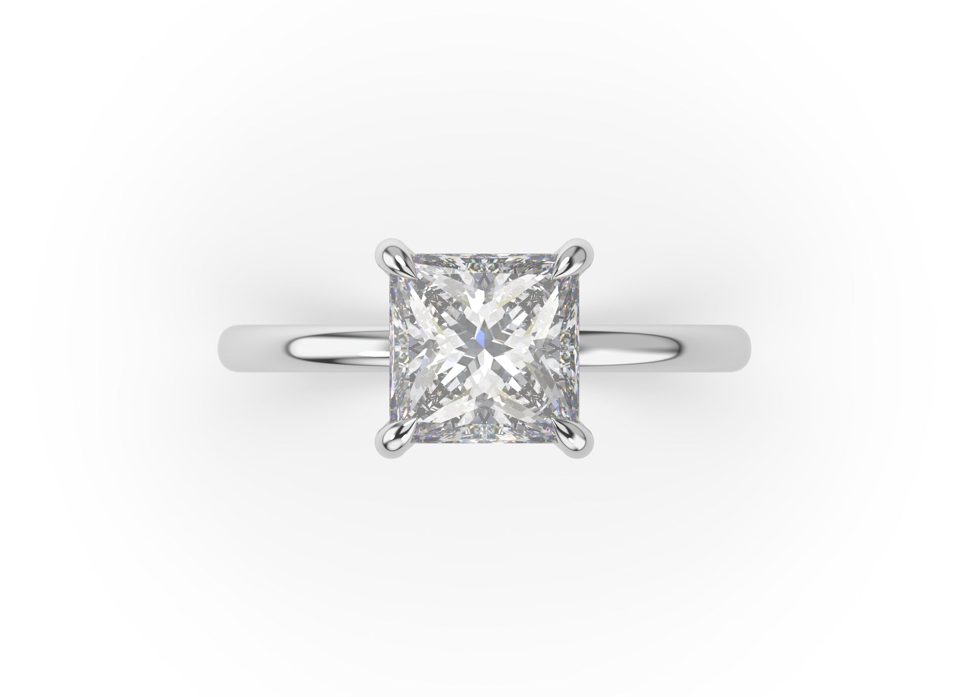 Four Claw Princess White Gold Solitaire Engagement Ring