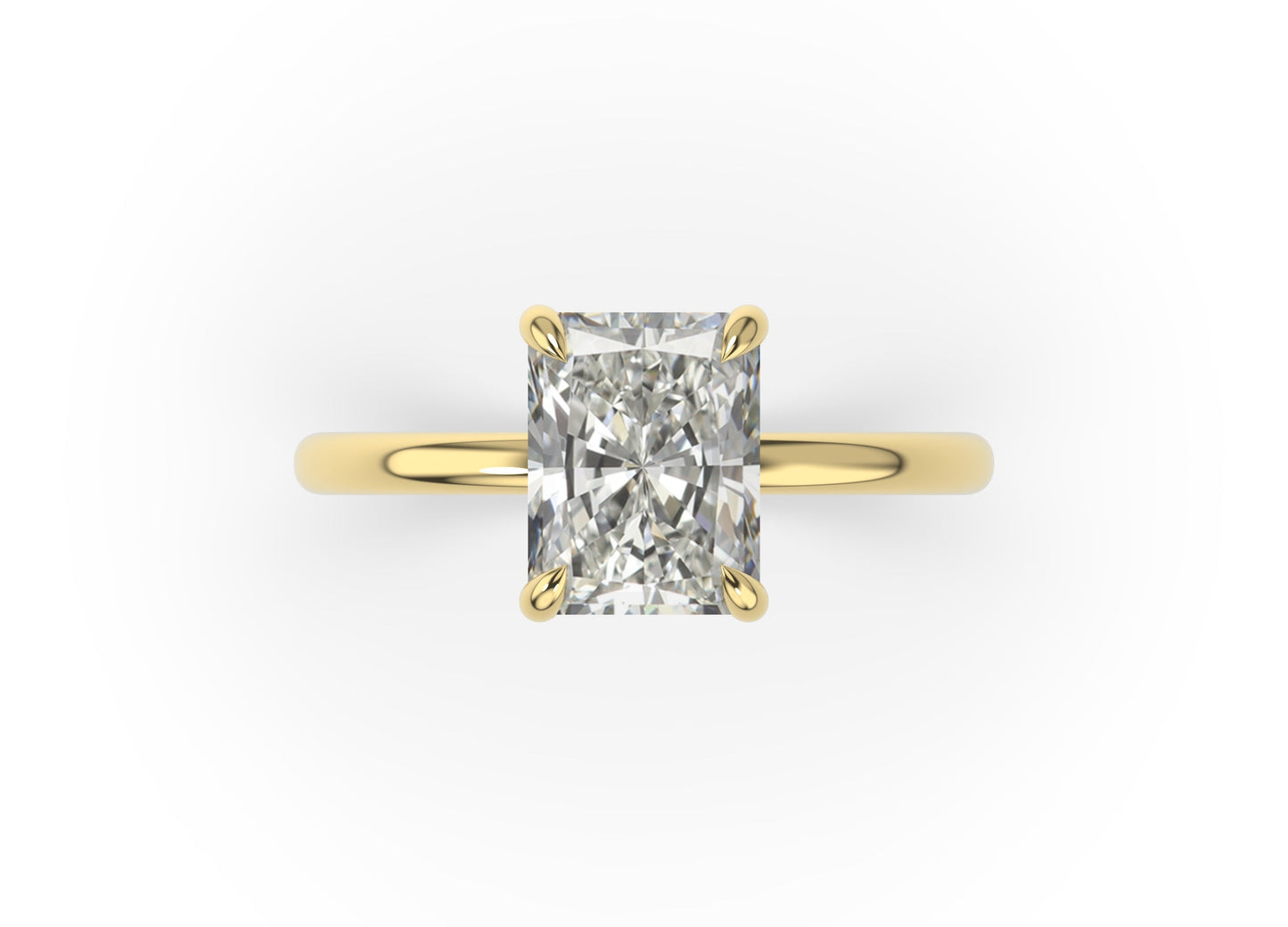 Four Claw Radiant Yellow Gold Solitaire Engagement Ring