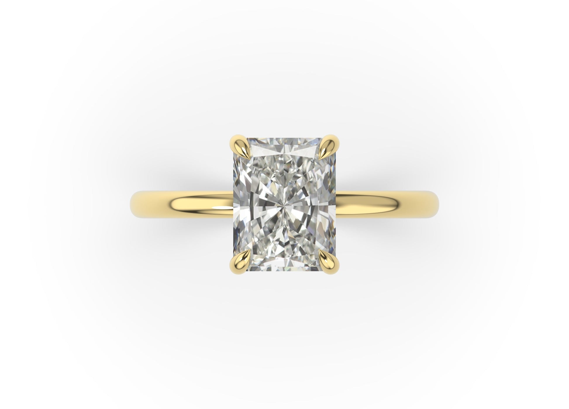 Four Claw Radiant Yellow Gold Solitaire Engagement Ring