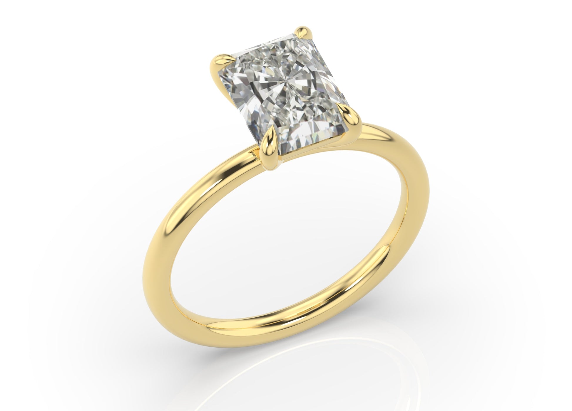 Four Claw Radiant Yellow Gold Solitaire Engagement Ring